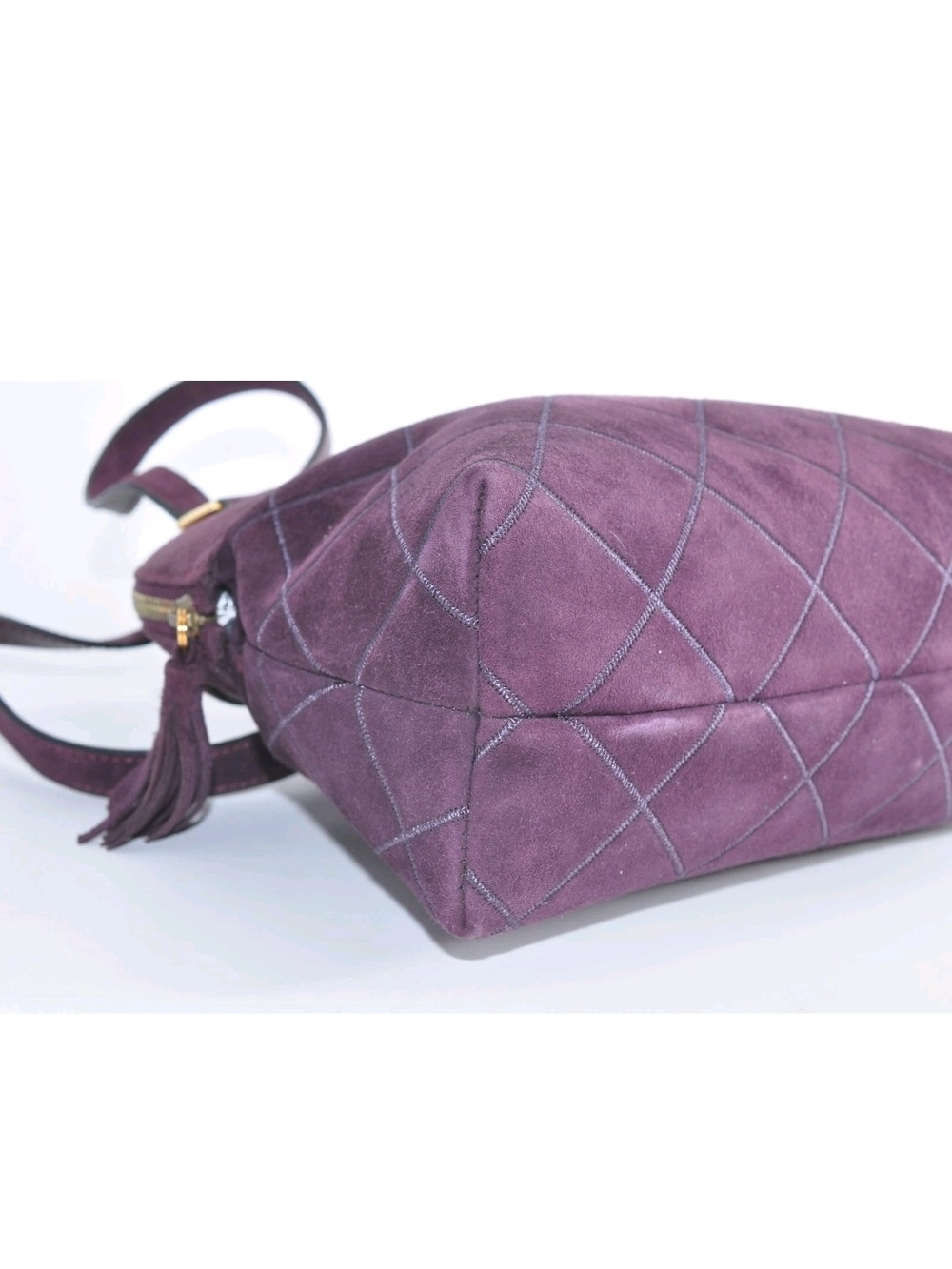 Salvatore Ferragamo Plum Suede Quilted Shoulder Bag with Tassel - Picture 10 of 13